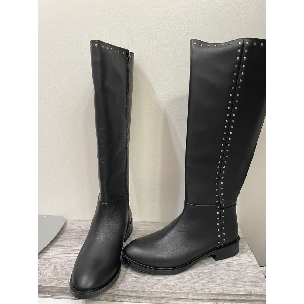 Steven NC-Zoe Black Leather Studded Tall Riding Boots Womens 8.5 M NIB